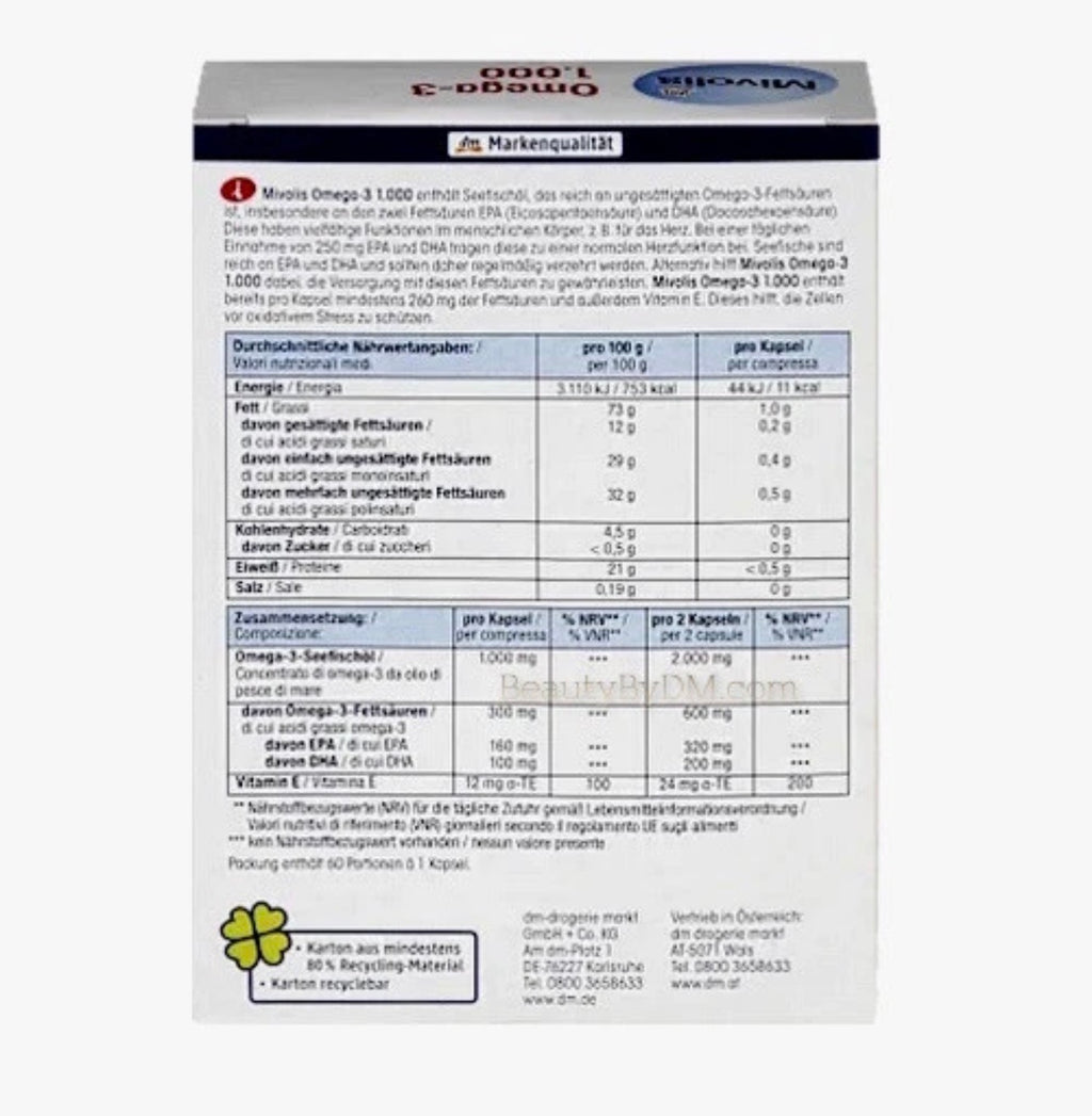 Mivolis vitamin Omega-3 1000 mg as a contribution to heart function 60 Cps :: German ::
