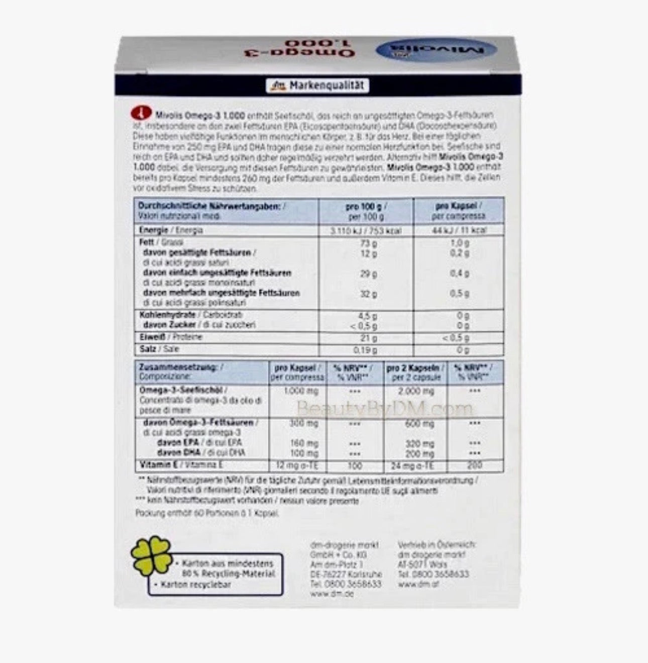 Mivolis vitamin Omega-3 1000 mg as a contribution to heart function 60 Cps :: German ::